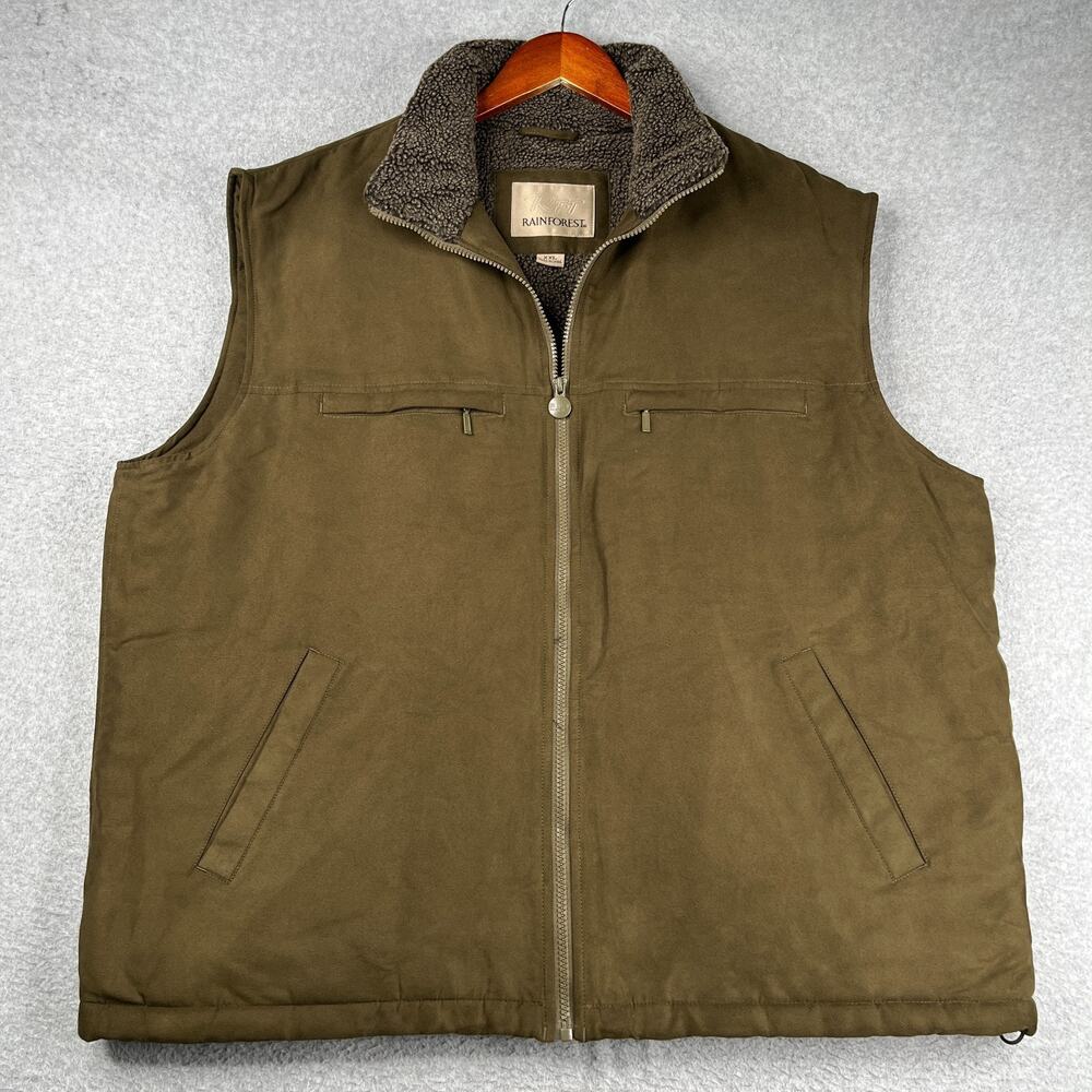 Rainforest RFT Sherpa Lined Vest Full Zip Pockets Olive Green Mens 2XL
